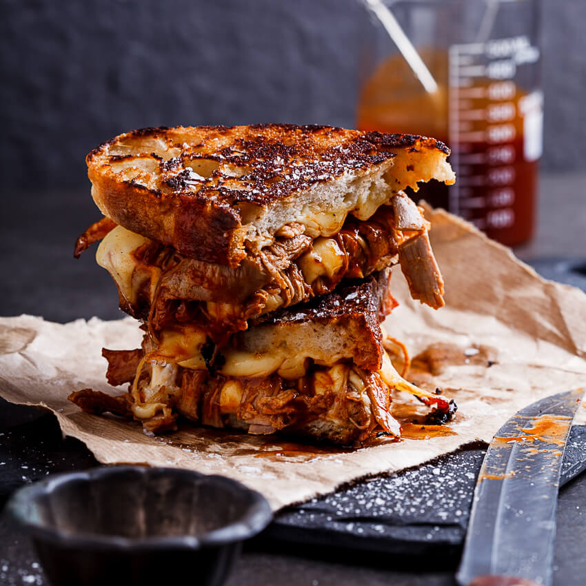 Pulled pork grilled cheese sandwich - Simply Delicious