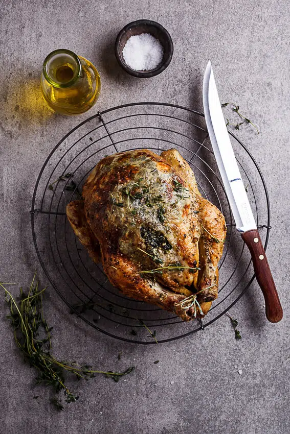 Spinach and feta stuffed roast chicken