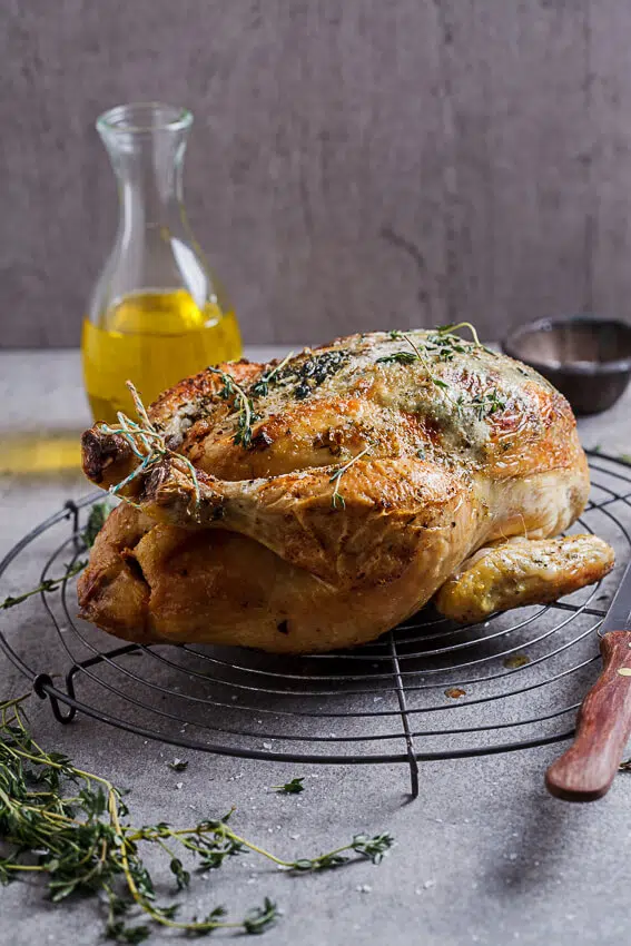 Spinach and feta stuffed roast chicken