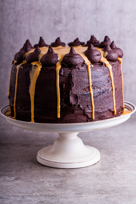 Chocolate Cake With Salted Praline Cream Filling And Dulce De Leche Simply Delicious