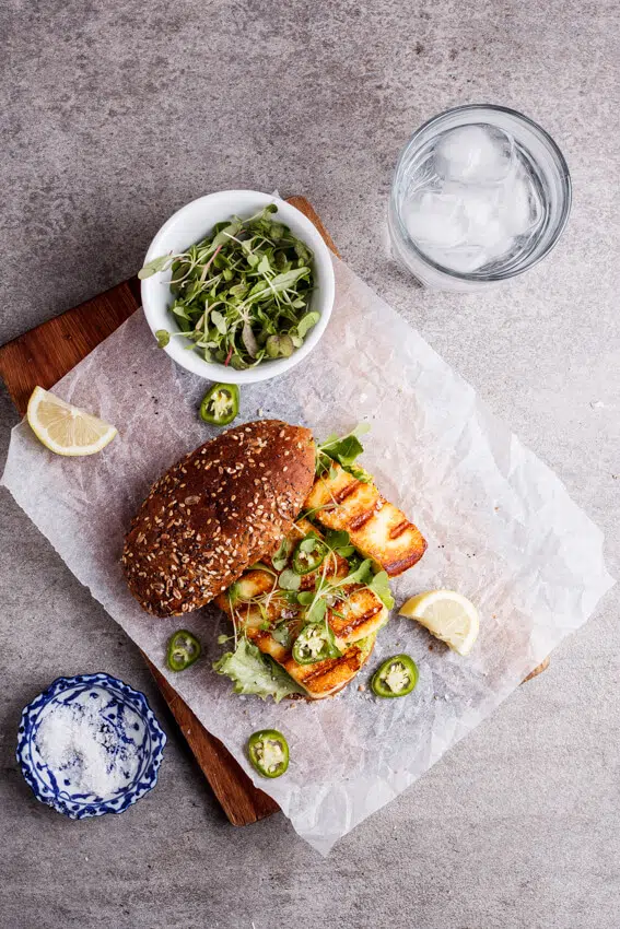 Spicy green goddess sandwich with halloumi