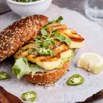 Spicy green goddess sandwich with halloumi