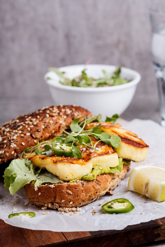 Spicy green goddess sandwich with halloumi