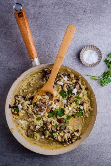 mushroom and goat's cheese scrambled eggs