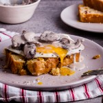 Bacon corn bread breakfast with creamy mushrooms