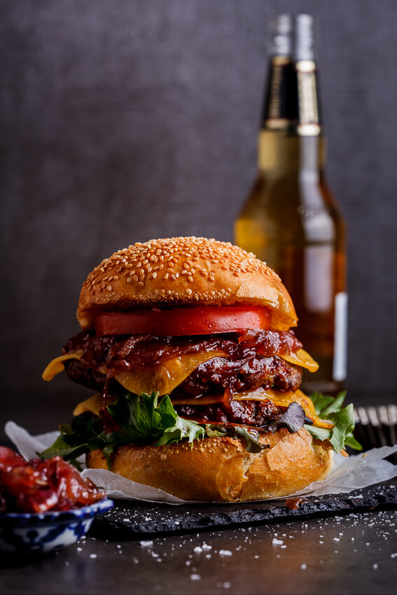 Bourbon-basted cheeseburger