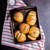 Hasselback potatoes with sriracha butter