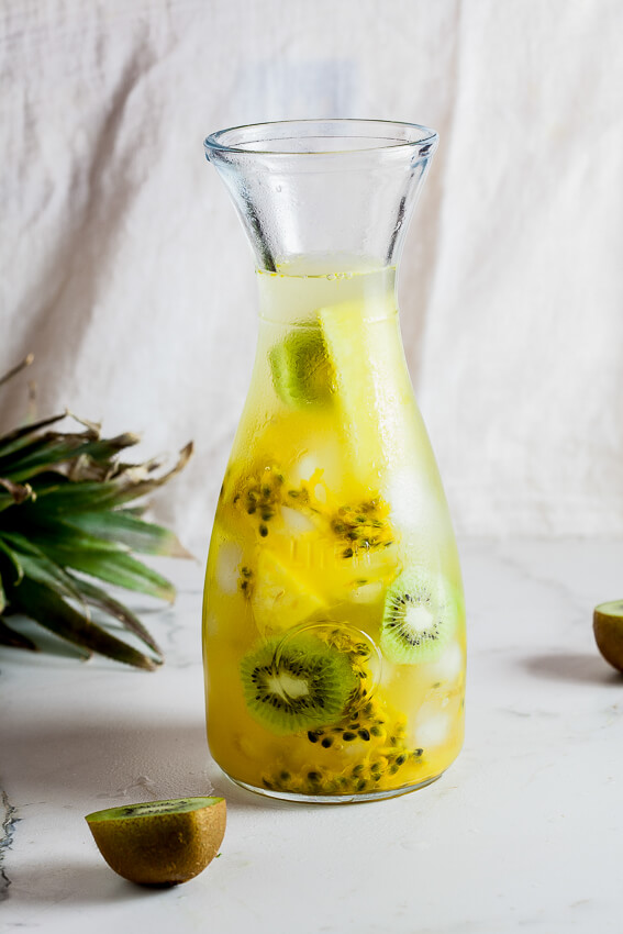 Pineapple kiwi and passion fruit flavored water