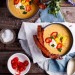 Corn chowder with bacon dippers