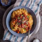 Creamy pumpkin pasta with bacon and crispy bacon