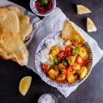 Prawn curry and Naan bread