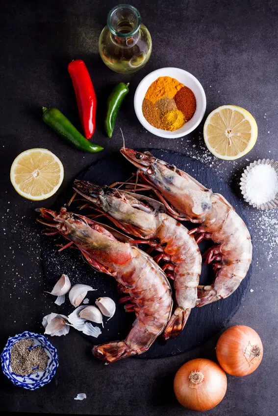 Ingredients for prawn curry.