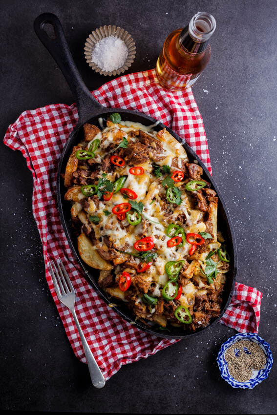 Pulled pork loaded fries