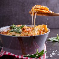 Cheese and tomato baked ravioli
