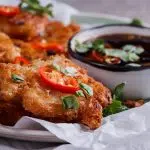Onion and feta fritters with sweet chilli soy dipping sauce