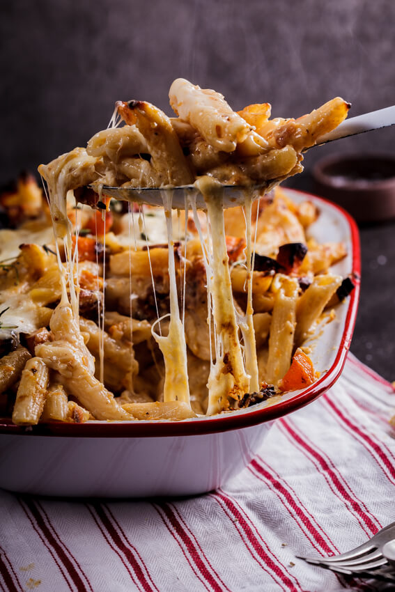 Roasted butternut and buffalo mozzarella pasta bake - Simply Delicious