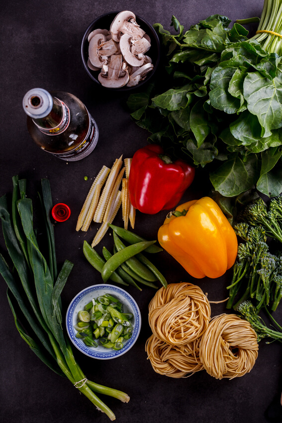 Ingredients for vegetable chow mein