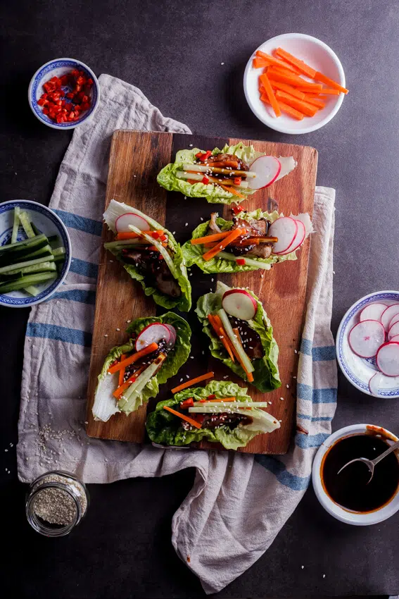 Sticky Chinese BBQ pork lettuce cups