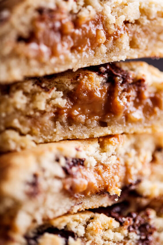 Caramel-stuffed choc chunk cookies