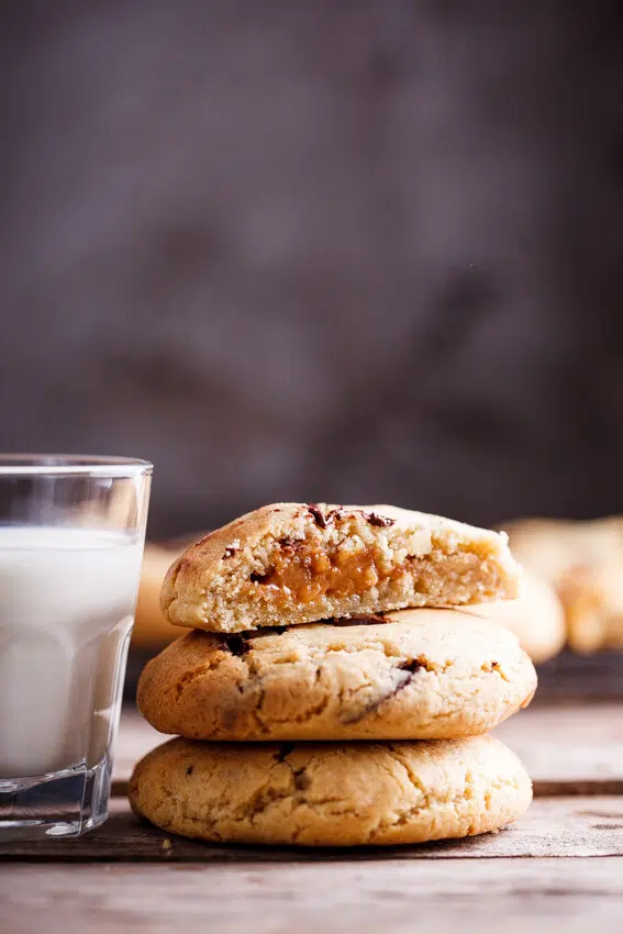 Caramel-stuffed choc chunk cookies