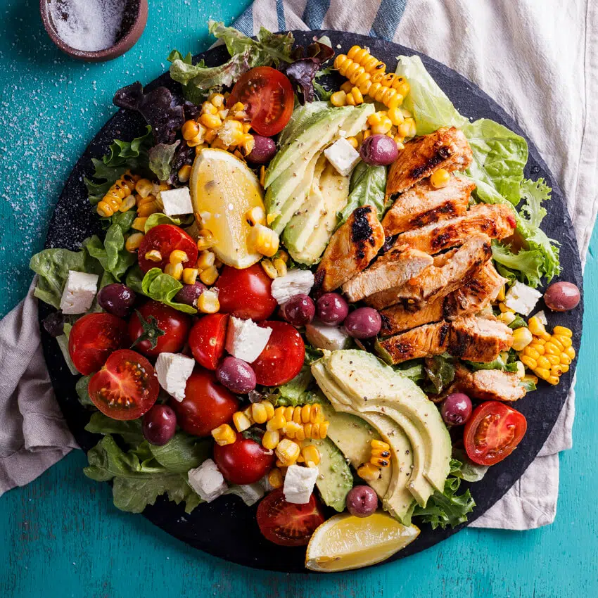Peri-Peri chicken salad with charred corn