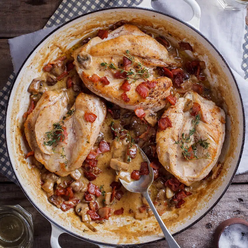 Creamy bacon and mushroom chicken breasts