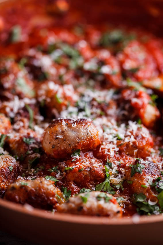 Easy pork sausage meatballs in tomato sauce