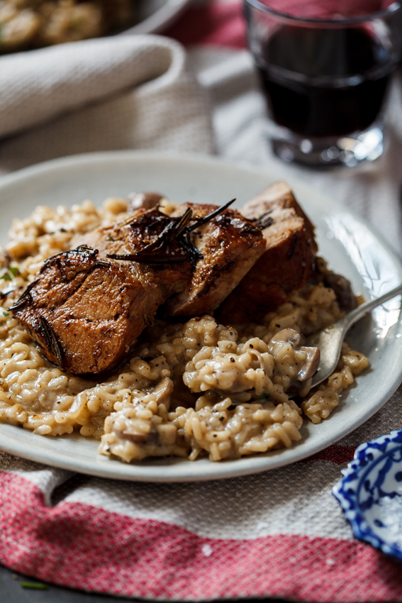 Date night pork fillet with mushroom risotto