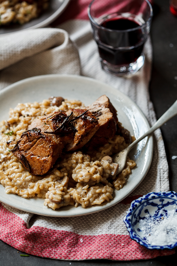 Date night pork fillet with mushroom risotto