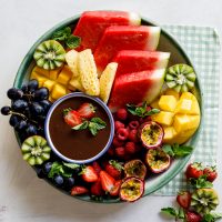 Fruit plate with coconut chocolate ganache