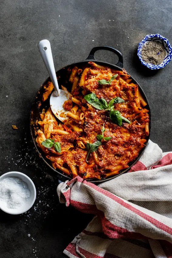 Easy cheese and tomato pasta bake