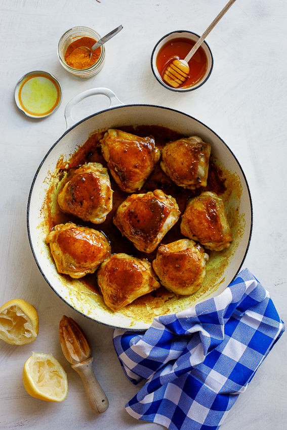 Sticky lemon-turmeric chicken