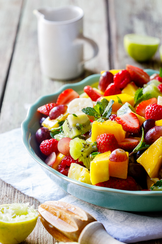 Summer fruit salad with lime-mint dressing