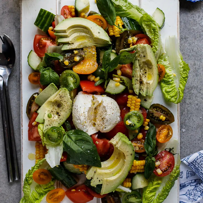Farmers market salad with buffalo mozzarella