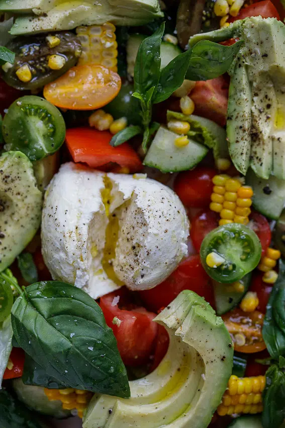 Farmers market salad with buffalo mozzarella