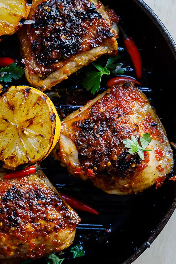 Grilled peri-peri chicken thighs