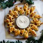 Pigs in a blanket wreath with maple-mustard dipping sauce