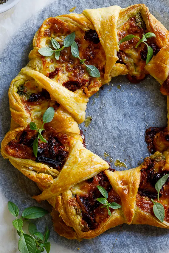 Sun-dried tomato basil mozzarella wreath
