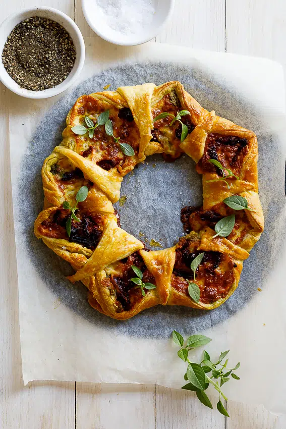 Sun-dried tomato basil mozzarella wreath