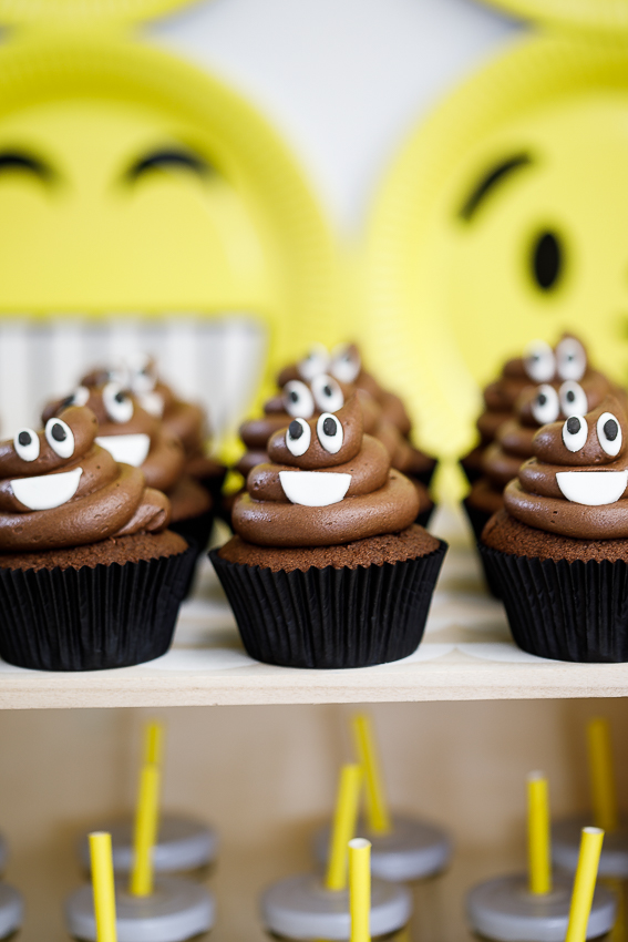 Emoji birthday party Poop emoji cupcakes