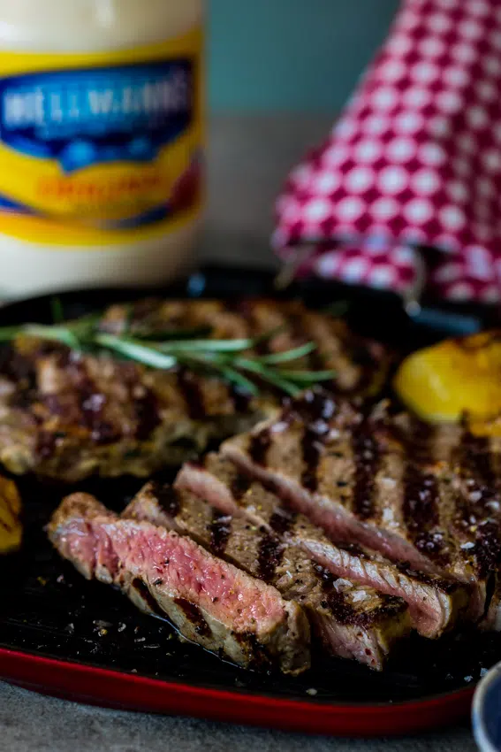Mayonnaise grilled rosemary garlic steak