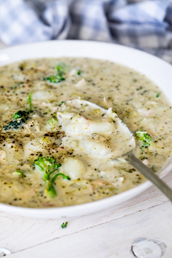 Creamy broccoli chicken gnocchi soup