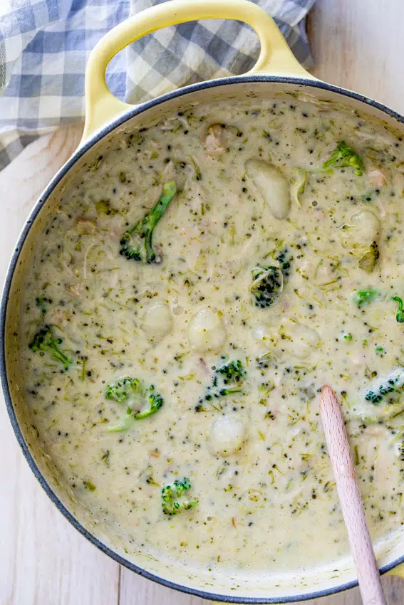 Creamy broccoli chicken gnocchi soup