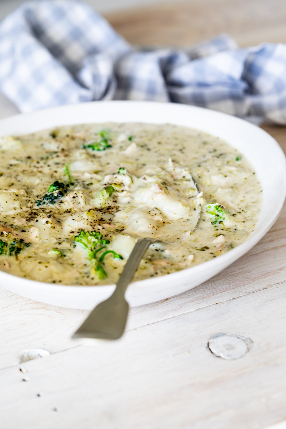 Creamy broccoli chicken gnocchi soup