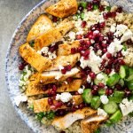 Chicken quinoa salad with peas and feta