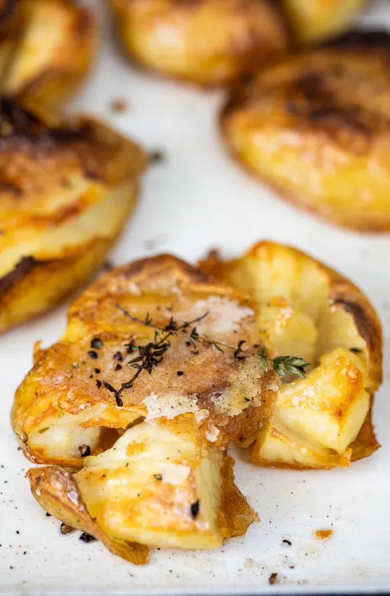 Crispy salt and pepper smashed potatoes