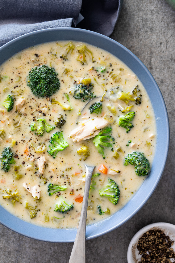 Easy healthy chicken broccoli soup - Simply Delicious