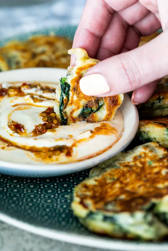 Kale and feta fritters