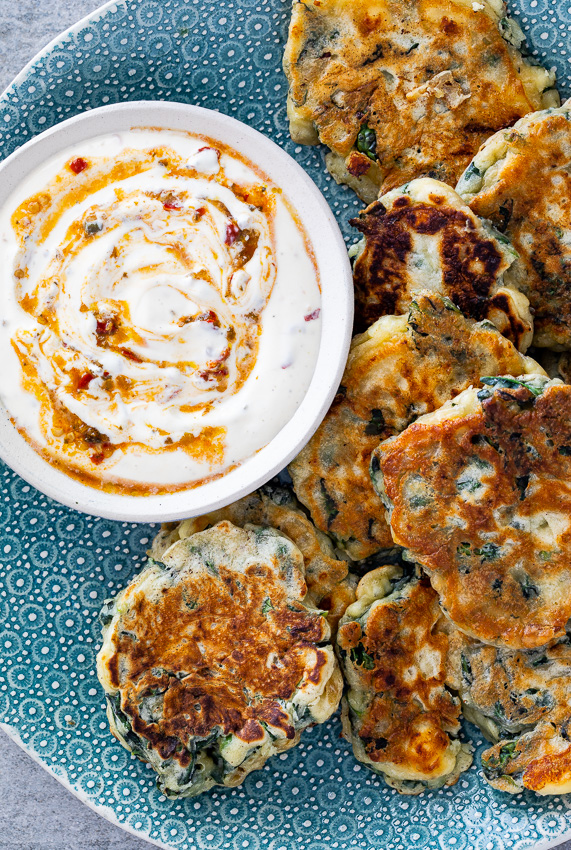 Kale and feta fritters