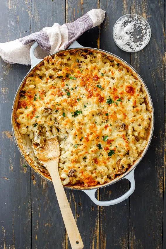 Creamy mushroom pasta bake